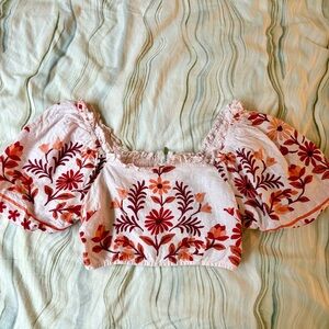 Banjanan Puff Sleeve Cropped Blouse